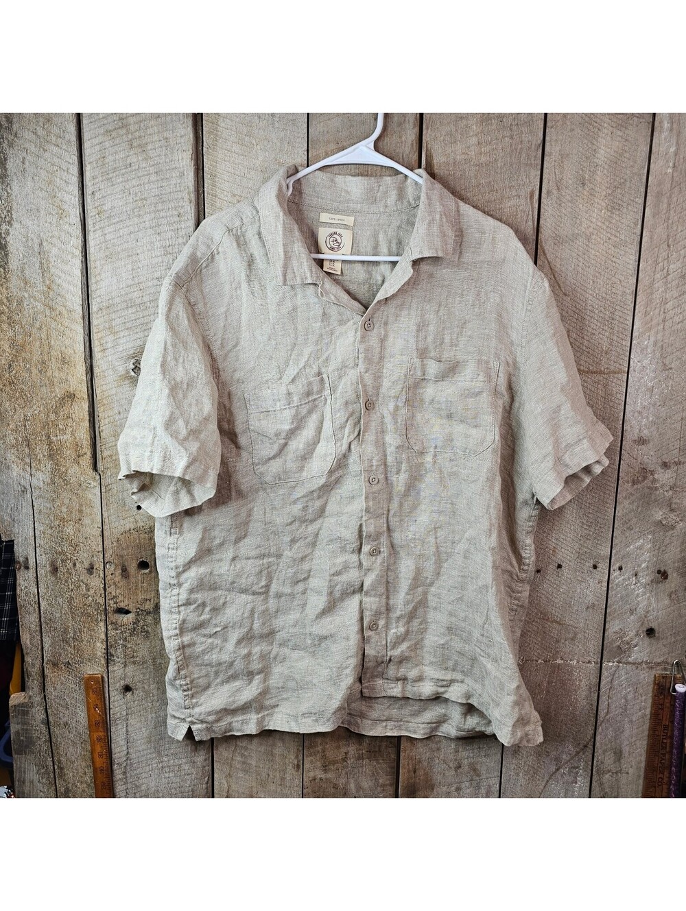 Panama Jack Men's XL 100% Linen Casual Button Down Shirt Short Sleeve Natural